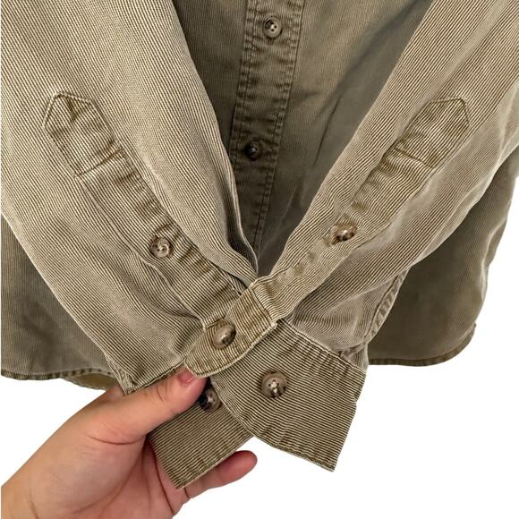 Mens The Territory Ahead Tan Silk Stripe Button Down Long Sleeve Overshirt-Small - Picture 2 of 5